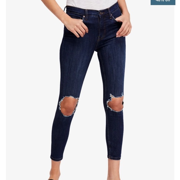 Free People Denim - Free People Busted Knee Dark Wash Skinny Jeans